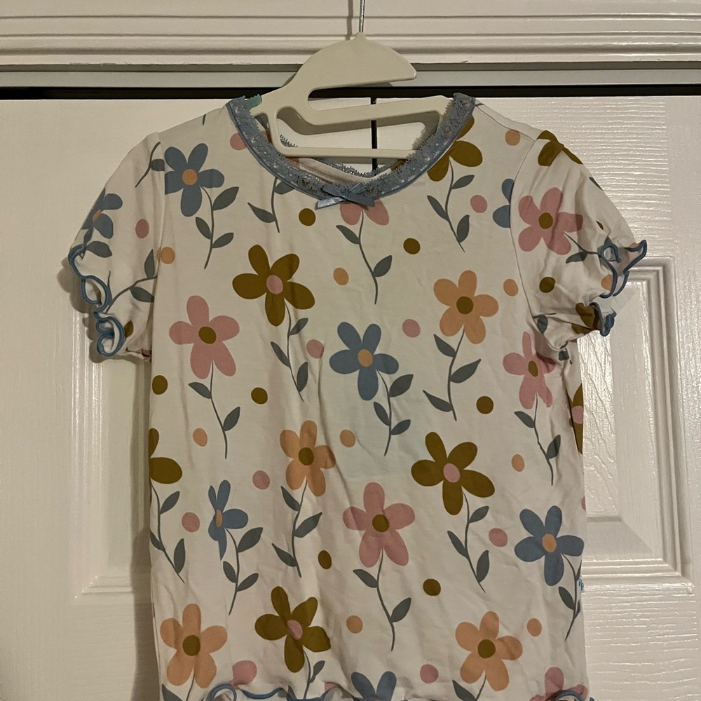 Floral Kids Bamboo Shirt with Blue Trim